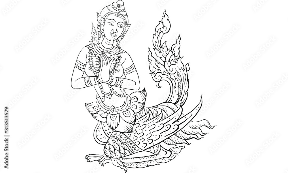 hai traditional tattoo, Thai traditional painting in temple, vector Thai traditional tattoo vector