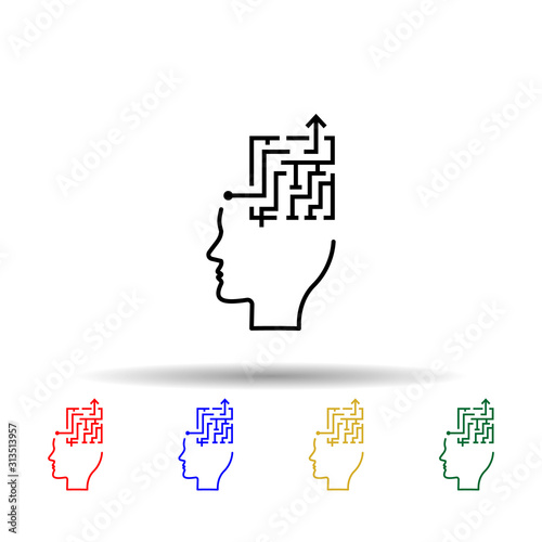 Map, pin, brain multi color style icon. Simple thin line, outline vector of creative thinking icons for ui and ux, website or mobile application
