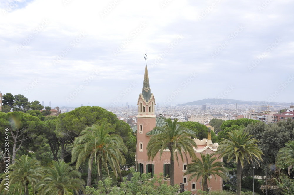 view of the city and church in Barcelona Spain