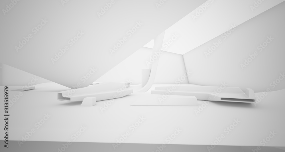 Abstract architectural smooth white interior of a minimalist house with swimming pool. 3D illustration and rendering. Abstract architectural smooth white interior of a minimalist house with swimming pool. 3D illustration and rendering.
