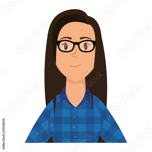 cute young woman with eyeglasses character
