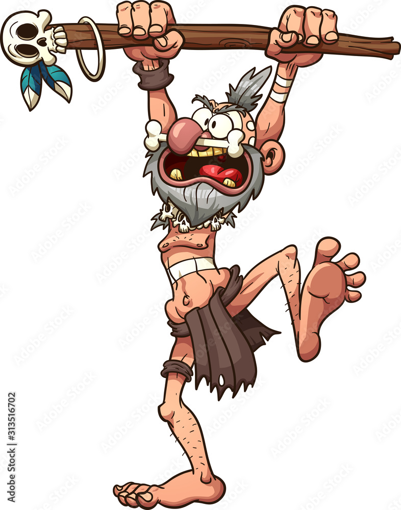 Witch doctor dancing and yelling, prehistoric elder cartoon. Vector clip  art illustration with simple gradients. All in a single layer. Stock Vector  | Adobe Stock