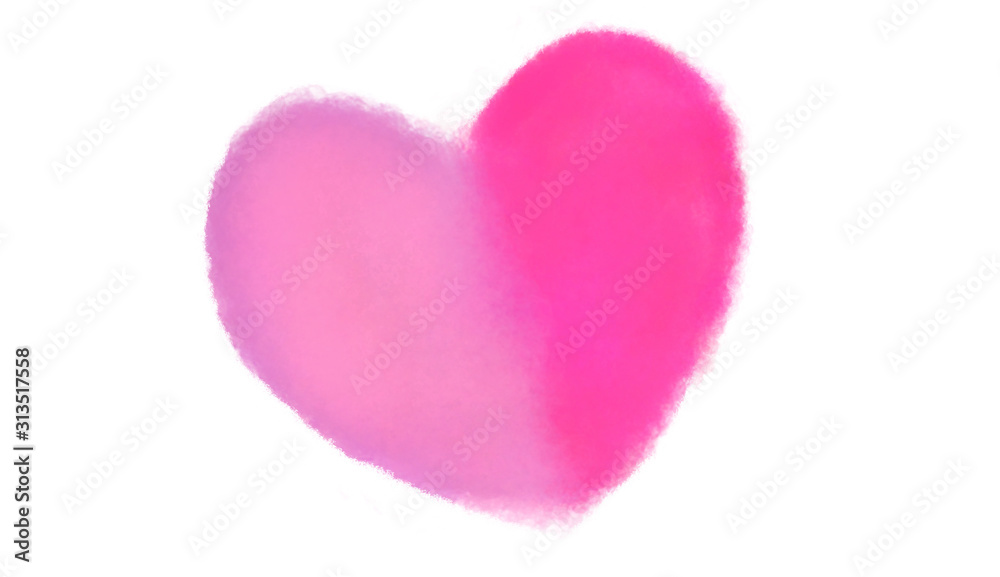Pink heart pastel watercolor paint on isolate white background graphic illustration for valentine, love, card, print, poster,wedding, fabric, wrapping paper, art, vintage, princess, girly or women