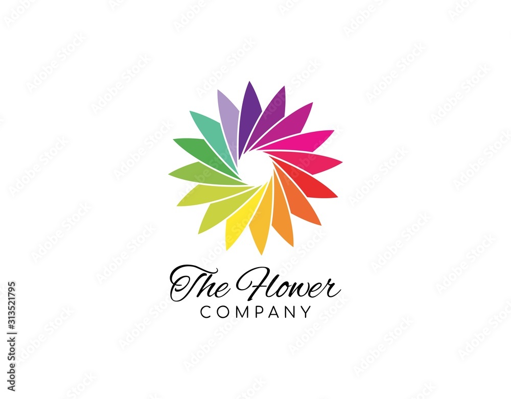 Lovely and Luxury Logo of Flower with Modern Concept. Design with Colorful Leaf Isolated on White Background. Suitable for Symbol of Massage, Spa, Cosmetics, Hotel, or Jewelry. Vector Illustration