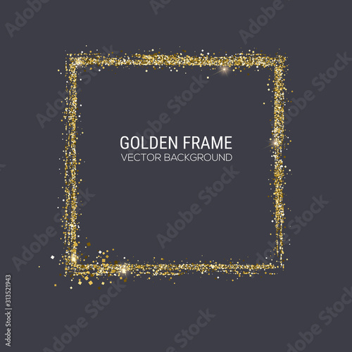 Background with abstract frame in grange style. Brush stroke the perimeter of the frame with golden dust. Vector illustration, eps10.