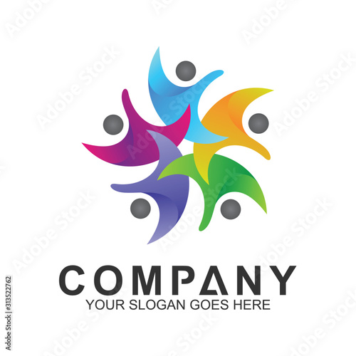 colorful community logo vector,kids care and charity icon, happy people logo