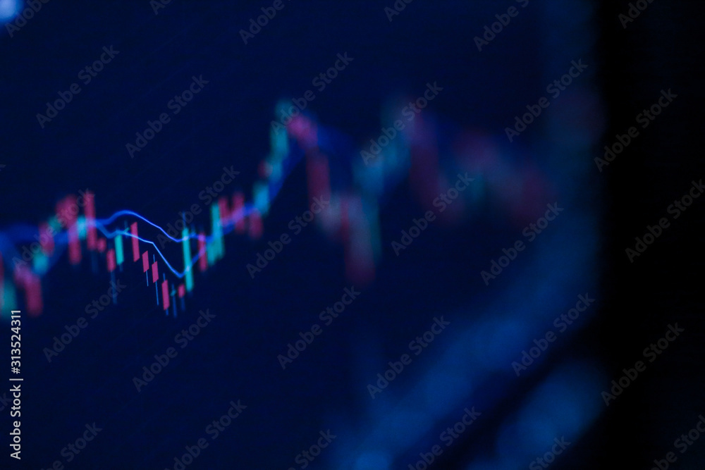 Stock exchange market chart, Stock market data on LED display. Business analysis concept. - obrazy, fototapety, plakaty 