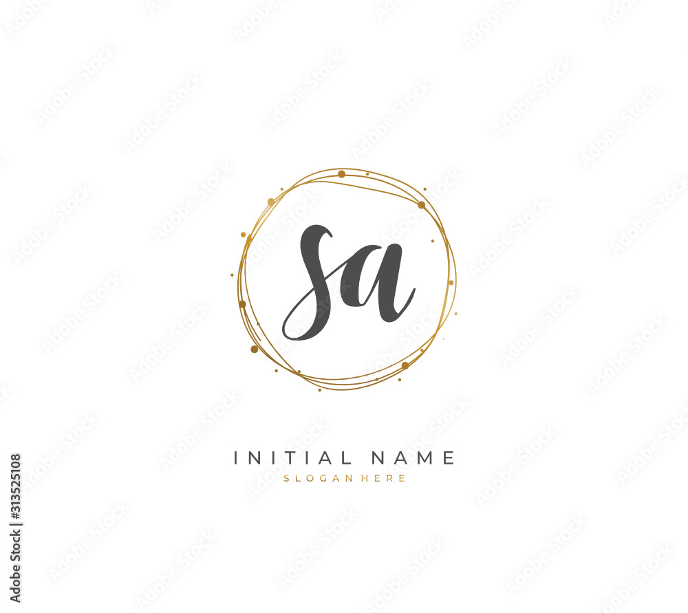 Handwritten initial letter S A SA for identity and logo. Vector logo template with handwriting and signature style. Handwritten initial letter S A SA for identity and logo. Vector logo template with handwriting and signature style.