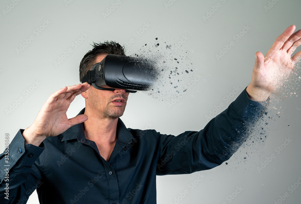 man using virtual reality man using virtual reality