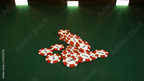 Bunch of red casino chips 3...