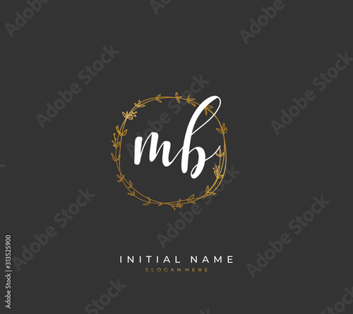 Handwritten initial letter M B MB for identity and logo. Vector logo template with handwriting and signature style.