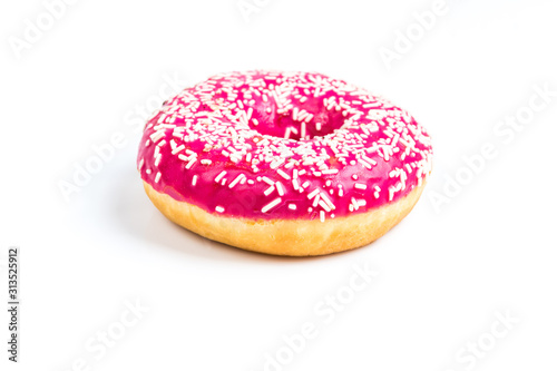 Sweet pink donut isolated on white background