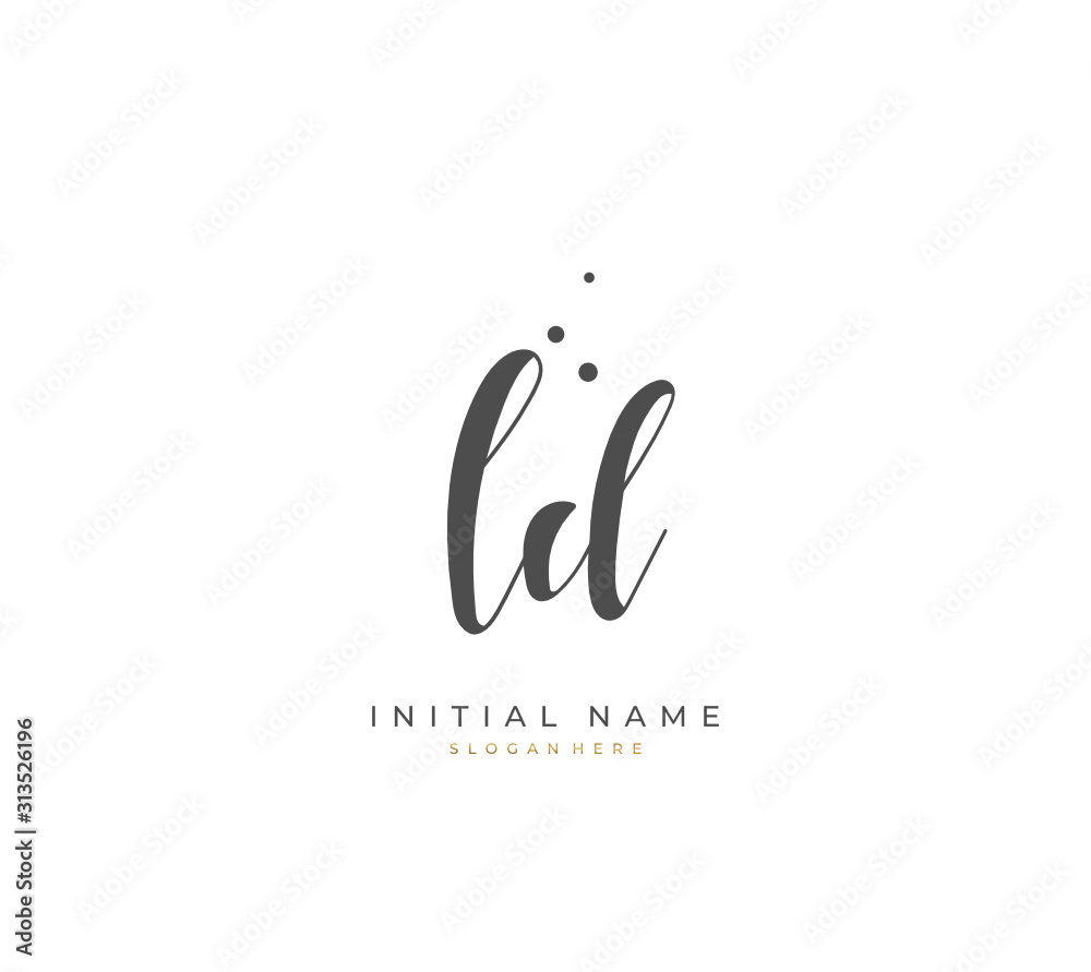 Handwritten initial letter L D LD for identity and logo. Vector logo template with handwriting and signature style.