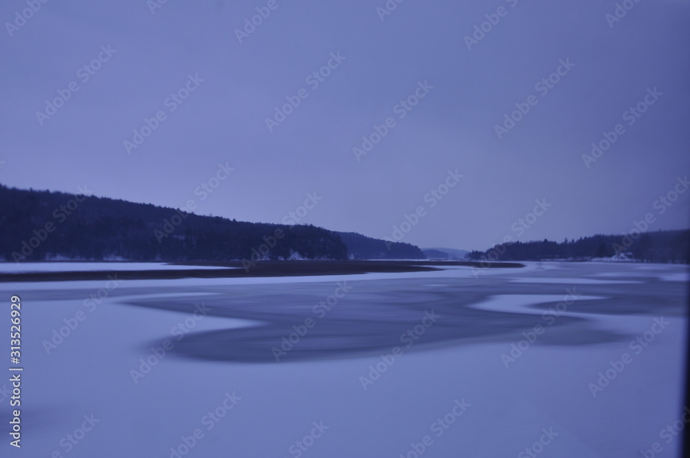 Frozen lake in the winter