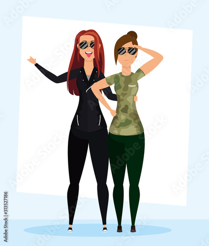 young woman with military clothes and rude girl