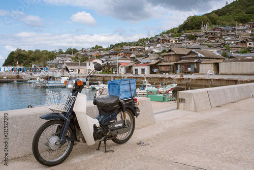 Motorcycle at harbor of Ogijima Island, Kagawa, Japan　香川県・男木島 港湾とバイク photo