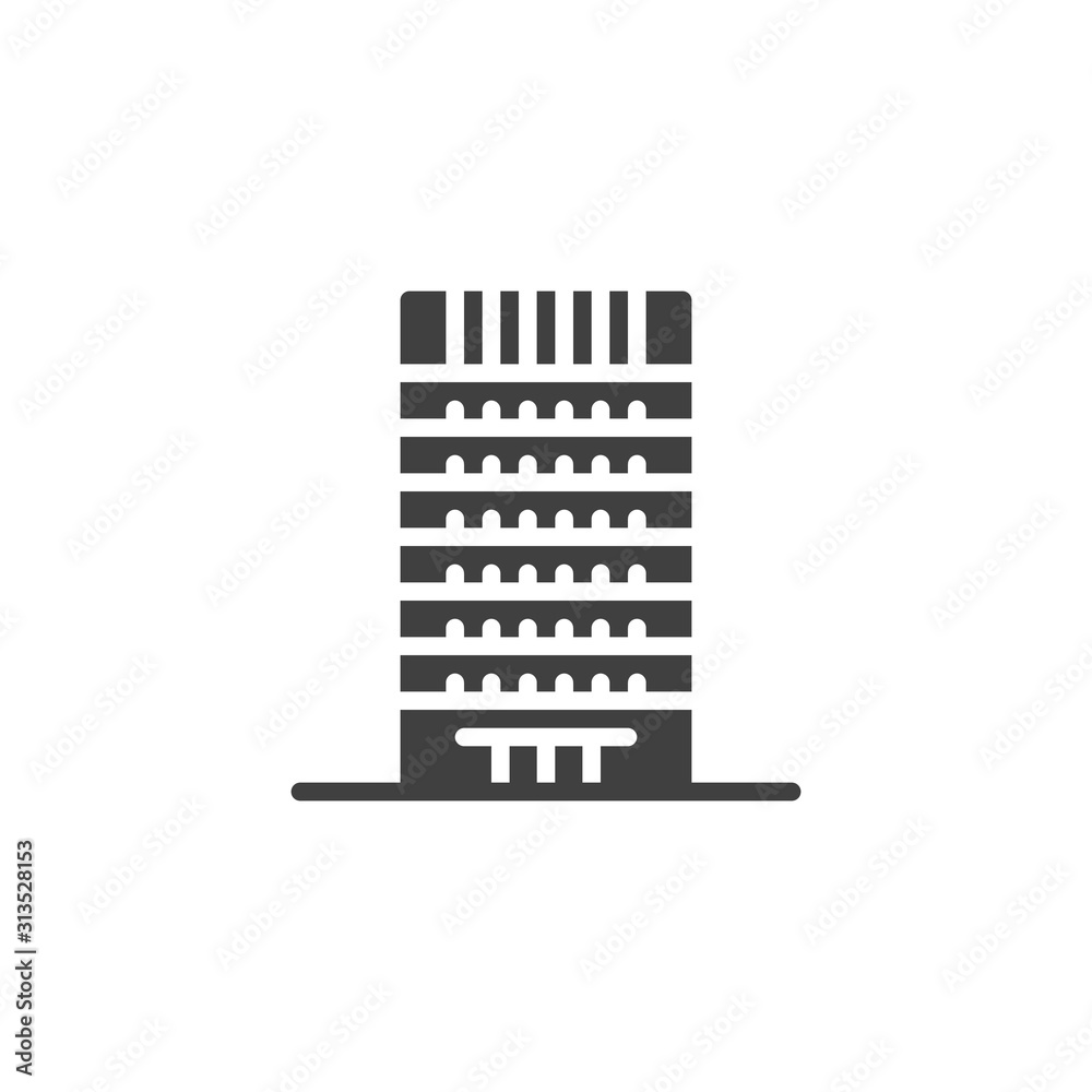 Hotel building vector icon. filled flat sign for mobile concept and web design. Office building glyph icon. Symbol, logo illustration. Vector graphics