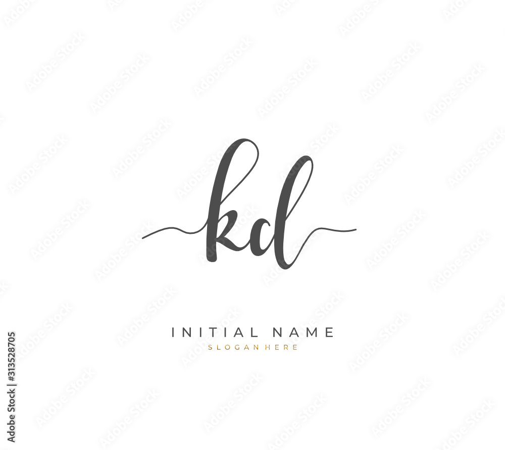 Handwritten initial letter K D KD for identity and logo. Vector logo template with handwriting and signature style. Handwritten initial letter K D KD for identity and logo. Vector logo template with handwriting and signature style.
