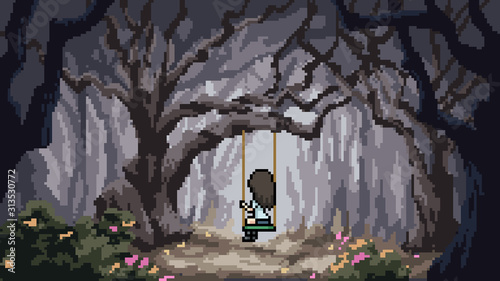 vector pixel art forest girl