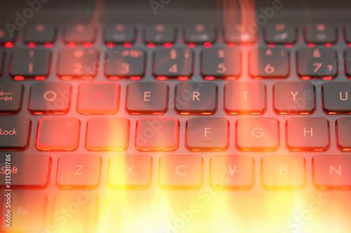 the keyboard of the personal computer in red color at a different texture backgrounds