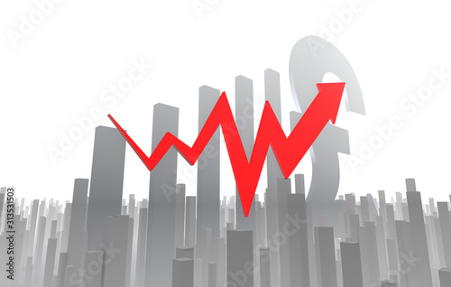 Financial stock market economic success arrow with bar chart, fintech with chart, career success, pound symbol