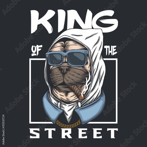 Pug dog king of the street vector illustration 
