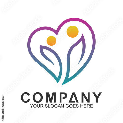 family love and care logo icon in line style, people caring and health vector