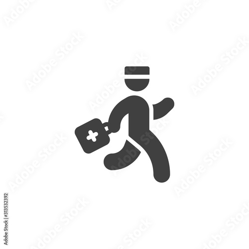 Doctor with medical bag vector icon. filled flat sign for mobile concept and web design. Medical doctor with first aid kit glyph icon. Healthcare symbol, logo illustration. Vector graphics