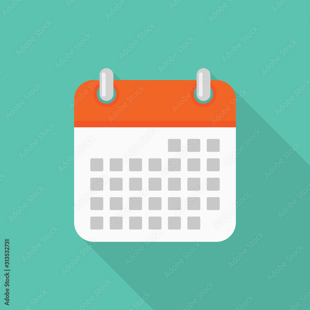 Calendar icon with long shadow on blue background, flat design style Calendar icon with long shadow on blue background, flat design style