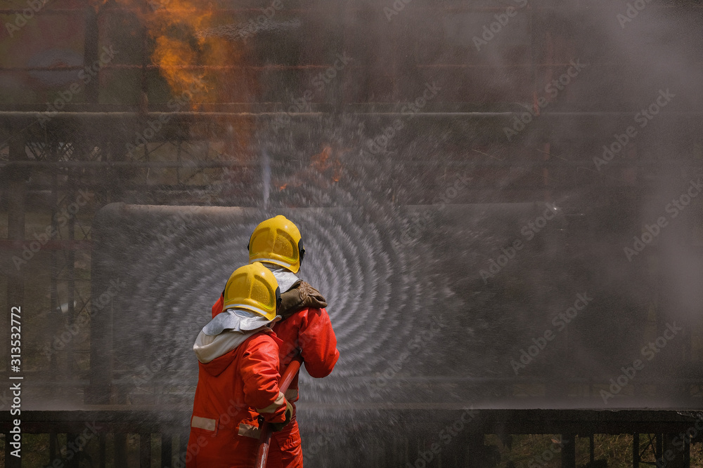 Gas leak from pipe and valv.flame from gas leak.fire fighting with