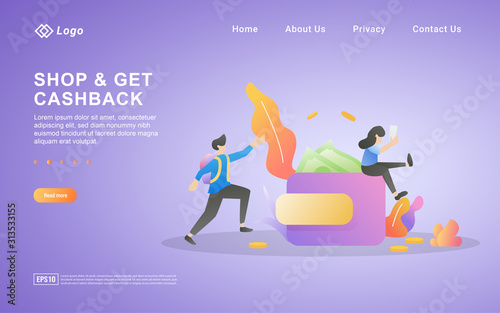 Flat design concept of Cash Back. People get prizes from online shop transactions, cash back programs for loyal customers. Can use for web landing page, marketing material, mobile app, web banner.