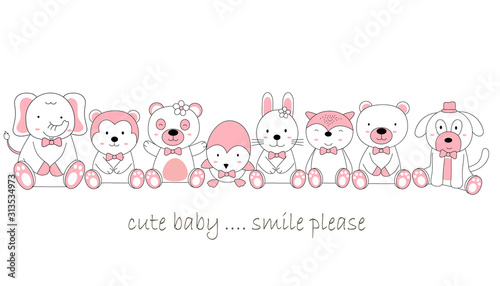 Hand drawn style white cute animal cartoon © Small Smiles_dimple