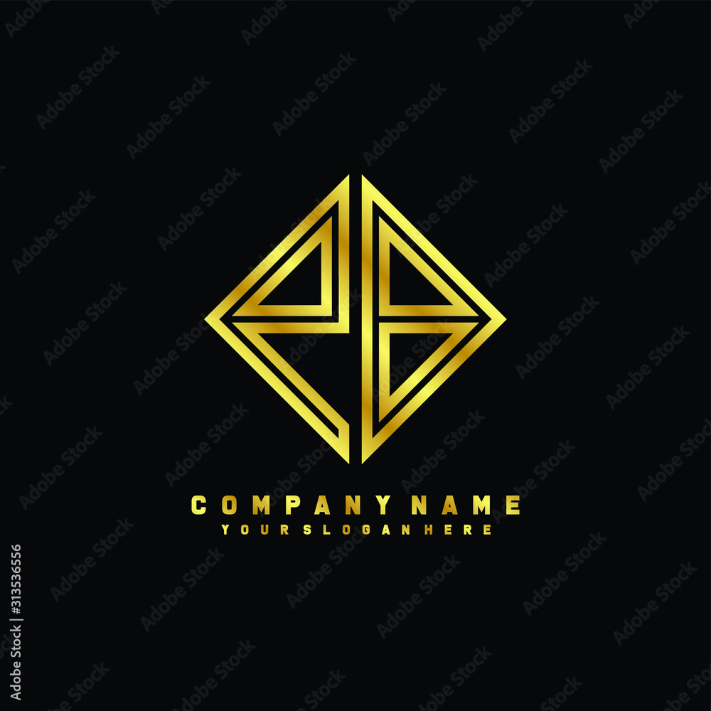 PB initial letter luxury gold line logo