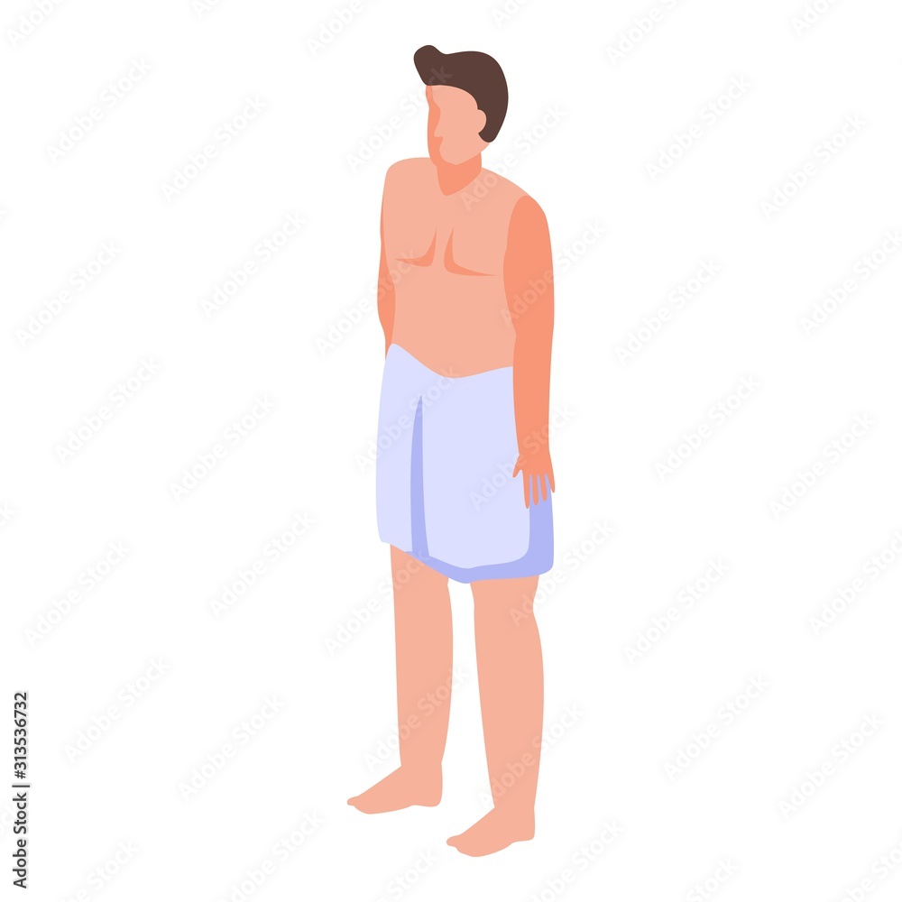 Man with white towel icon. Isometric of man with white towel vector icon for web design isolated on white background Man with white towel icon. Isometric of man with white towel vector icon for web design isolated on white background