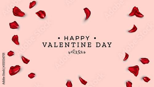 elegant and minimalist Happy Valentine Day background design template with a lot of petals rose 