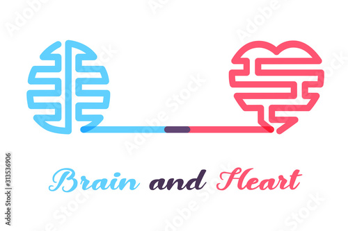 Heart and brain connected, Emotions and logic concept.
