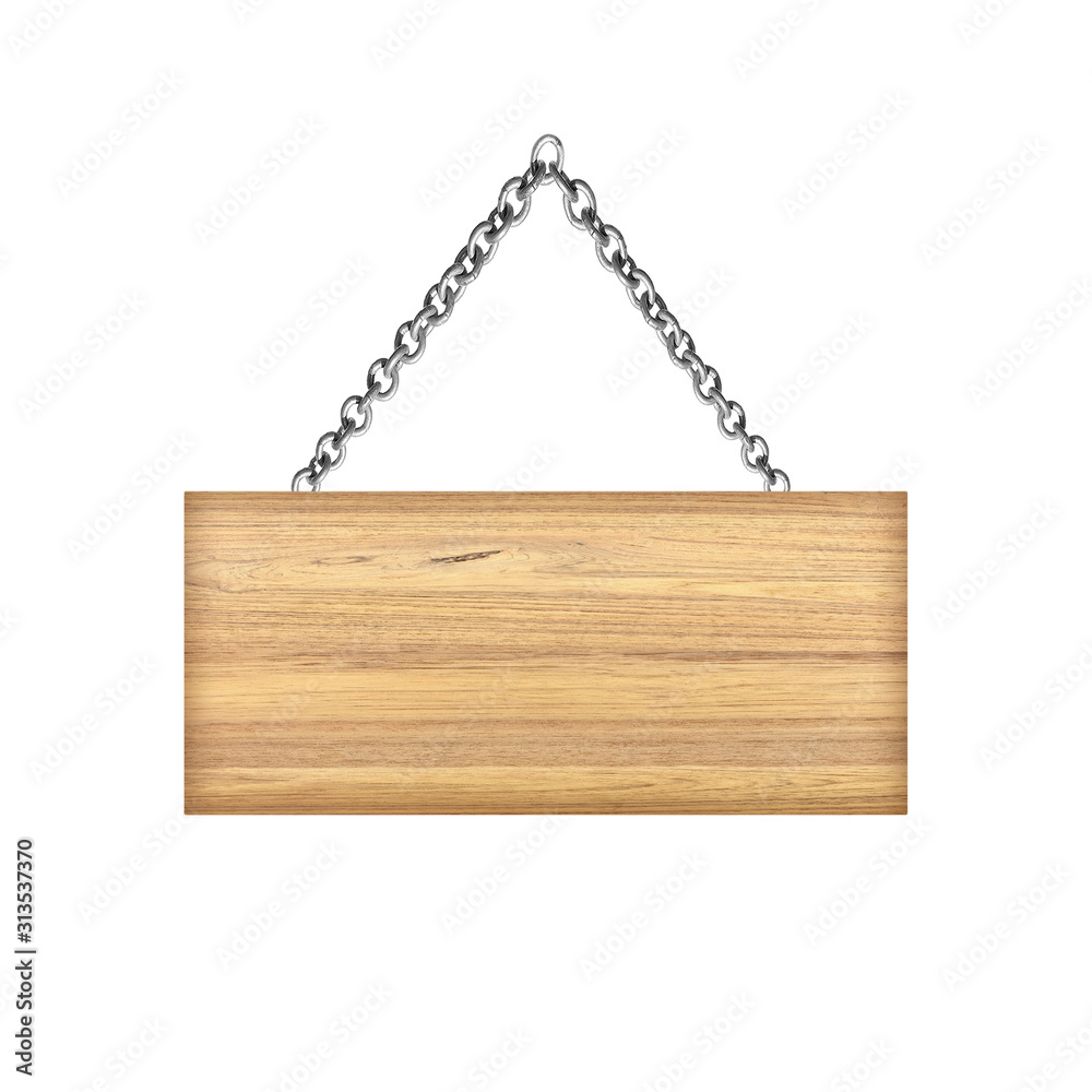 Wooden sign hanging on a chain isolated on white Wooden sign hanging on a chain isolated on white