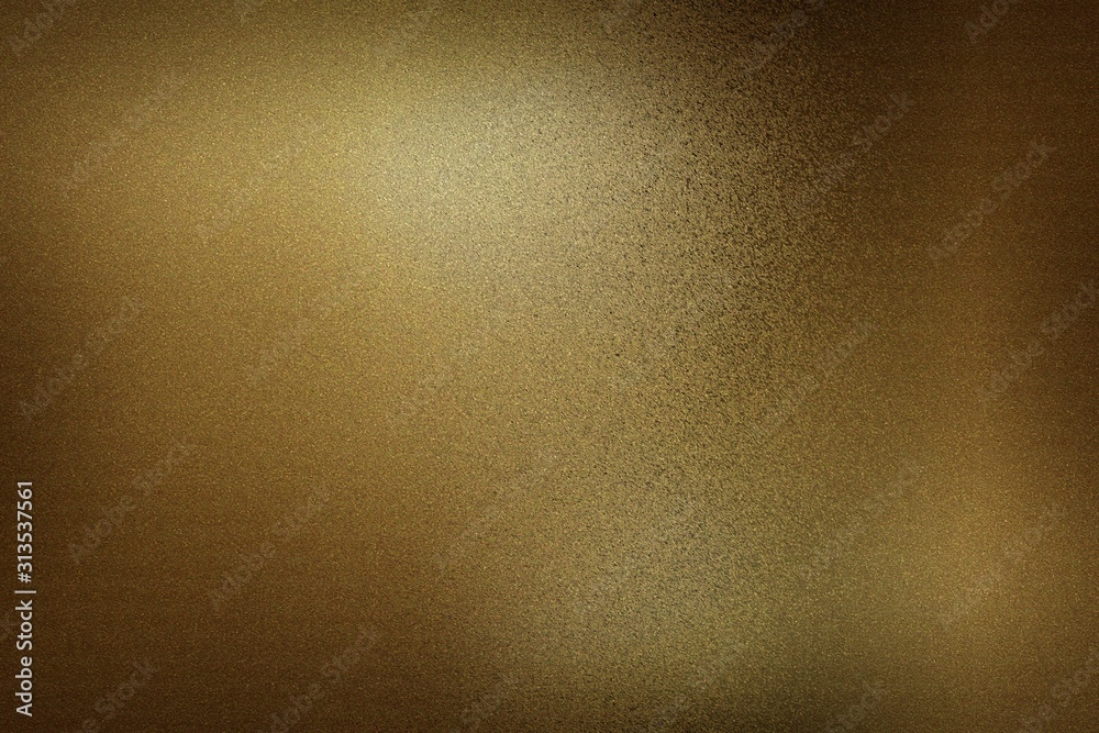 Fototapeta Dark brown foil metallic wall in dark room, abstract texture background