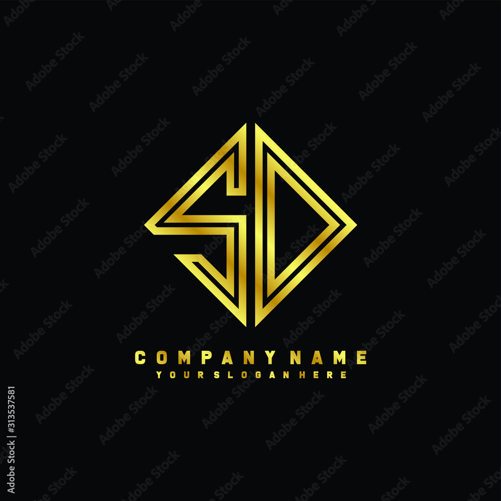 SD initial letter luxury gold line logo SD initial letter luxury gold line logo