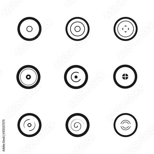 Set of black and white wheel discs shape. Linear icon flat style, vector illustration