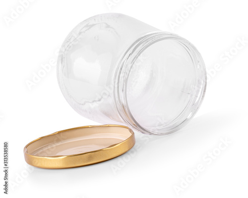 Empty glass jar isolated on a white background