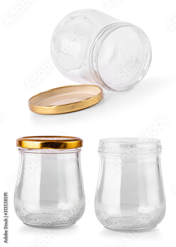 Opened  Empty Glass Jar Isolated on White Background