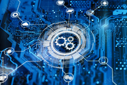 Optimisation of business and industrial process workflow and automation. Development of sofware for automatization managment. Gears on virtual screen.