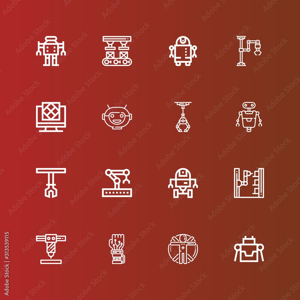 Editable 16 robotic icons for web and mobile