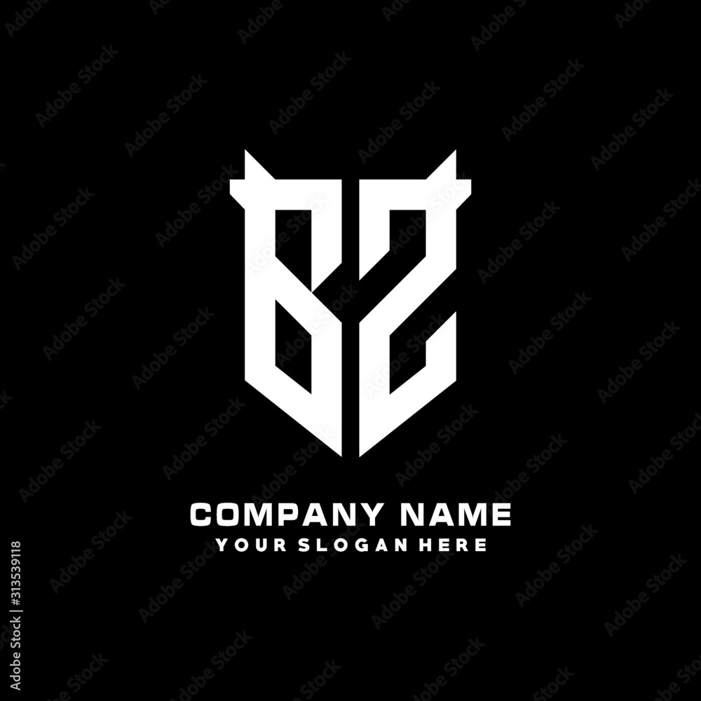 BZ Initial letter Shield vector Logo Template Illustration Design, black and white color BZ Initial letter Shield vector Logo Template Illustration Design, black and white color