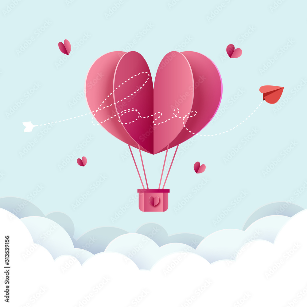 Paper art style of valentine day and love greeting card template background.Vector illustration.