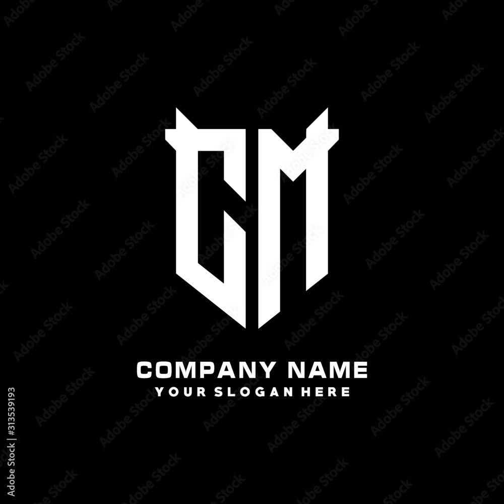 CM Initial letter Shield vector Logo Template Illustration Design, black and white color CM Initial letter Shield vector Logo Template Illustration Design, black and white color