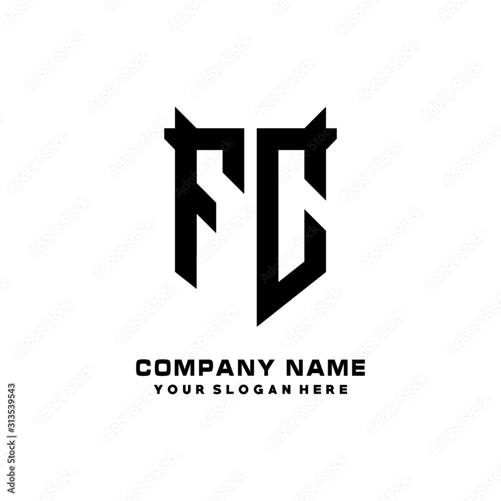 FC Initial letter Shield vector Logo Template Illustration Design, black and white color