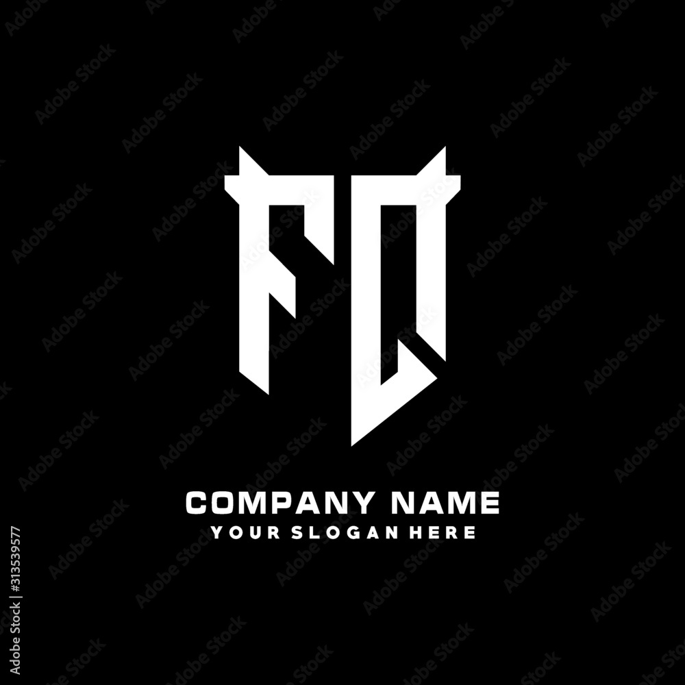FQ Initial letter Shield vector Logo Template Illustration Design, black and white color FQ Initial letter Shield vector Logo Template Illustration Design, black and white color