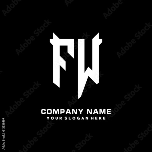 FW Initial letter Shield vector Logo Template Illustration Design, black and white color